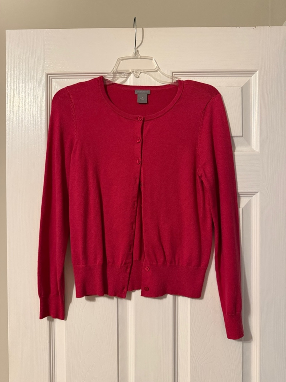 Ann Taylor Bright Red Button-Front Crewneck Cardigan